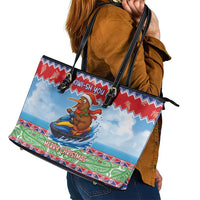 New Zealand Christmas Leather Tote Bag Funny Jet Ride Kiwi Xmas - Polynesian Pride