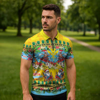 Hawaii Christmas Zipper Polo Shirt Mele Kalikimaka Tropical Vibes - Polynesian Pride