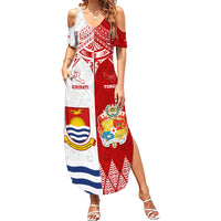 Personalised Tonga And Kiribati Family Matching Summer Maxi Dress and Hawaiian Shirt Coat Of Arms Polynesian Pattern LT05 Mom's Dress Red - Polynesian Pride