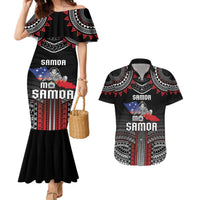 Personalised Samoa Black Saturday Couples Matching Mermaid Dress and Hawaiian Shirt Samoan Warrior Tribal Pattern LT05 Black - Polynesian Pride