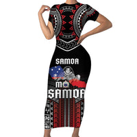 Personalised Samoa Black Saturday Family Matching Short Sleeve Bodycon Dress and Hawaiian Shirt Samoan Warrior Tribal Pattern