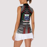 Personalised Samoa Black Saturday Women Sleeveless Polo Shirt Samoan Warrior Tribal Pattern LT05 - Polynesian Pride