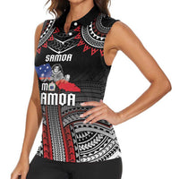 Personalised Samoa Black Saturday Women Sleeveless Polo Shirt Samoan Warrior Tribal Pattern LT05 - Polynesian Pride
