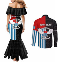 Personalised West Papua Couples Matching Mermaid Dress and Long Sleeve Button Shirt Polynesian Pattern With Coat Of Arms LT05 - Polynesian Pride