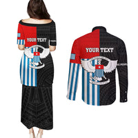 Personalised West Papua Couples Matching Puletasi and Long Sleeve Button Shirt Polynesian Pattern With Coat Of Arms LT05 - Polynesian Pride