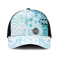 Samoa Siapo Pattern With Teal Hibiscus Baseball Net Cap - Polynesian Pride