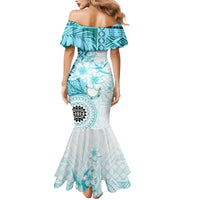 Samoa Siapo Pattern With Teal Hibiscus Mermaid Dress LT05 - Polynesian Pride