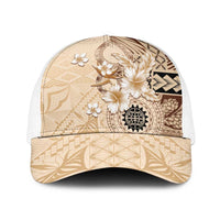 Samoa Siapo Pattern With Beige Hibiscus Baseball Net Cap - Polynesian Pride