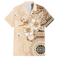 Samoa Siapo Pattern With Beige Hibiscus Family Matching Long Sleeve Bodycon Dress and Hawaiian Shirt LT05 Dad's Shirt - Short Sleeve Beige - Polynesian Pride
