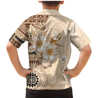 Samoa Siapo Pattern With Beige Hibiscus Family Matching Mermaid Dress and Hawaiian Shirt LT05 - Polynesian Pride