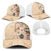 Samoa Siapo Pattern With Beige Hibiscus Mesh Trucker Cap - Polynesian Pride