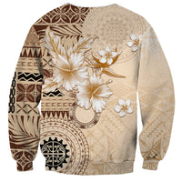 Samoa Siapo Pattern With Beige Hibiscus Sweatshirt LT05 - Polynesian Pride