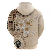 Samoa Siapo Pattern With Beige Hibiscus Zip Hoodie LT05 - Polynesian Pride