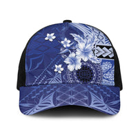 Samoa Siapo Pattern With Navy Hibiscus Baseball Net Cap - Polynesian Pride