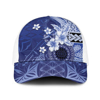 Samoa Siapo Pattern With Navy Hibiscus Baseball Net Cap - Polynesian Pride