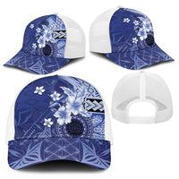 Samoa Siapo Pattern With Navy Hibiscus Baseball Net Cap - Polynesian Pride