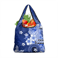 Samoa Siapo Pattern With Navy Hibiscus Grocery Bag