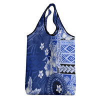 Samoa Siapo Pattern With Navy Hibiscus Grocery Bag