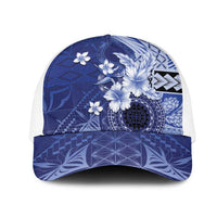 Samoa Siapo Pattern With Navy Hibiscus Mesh Trucker Cap - Polynesian Pride