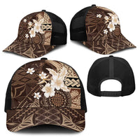 Samoa Siapo Pattern With Brown Hibiscus Baseball Net Cap - Polynesian Pride