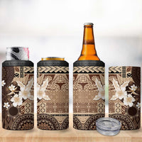 Samoa Siapo Pattern With Brown Hibiscus 4 in 1 Can Cooler Tumbler