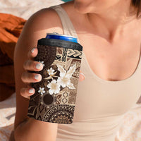 Samoa Siapo Pattern With Brown Hibiscus 4 in 1 Can Cooler Tumbler