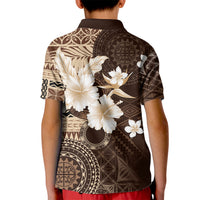 Samoa Siapo Pattern With Brown Hibiscus Kid Polo Shirt LT05 - Polynesian Pride