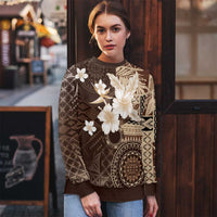 Samoa Siapo Pattern With Brown Hibiscus Ugly Christmas Sweater