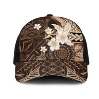 Samoa Siapo Pattern With Brown Hibiscus Mesh Trucker Cap - Polynesian Pride