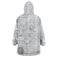 Samoa Siapo Pattern With White Hibiscus Wearable Blanket Hoodie LT05 - Polynesian Pride