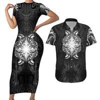 New Zealand Matariki Couples Matching Short Sleeve Bodycon Dress and Hawaiian Shirt Maori Moko Black Galaxy