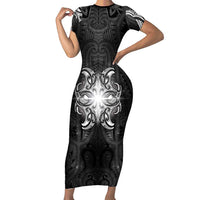 New Zealand Matariki Family Matching Short Sleeve Bodycon Dress and Hawaiian Shirt Maori Moko Black Galaxy