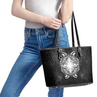 New Zealand Matariki Leather Tote Bag Maori Moko Black Galaxy