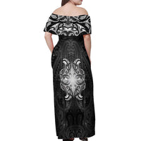 New Zealand Matariki Off Shoulder Maxi Dress Maori Moko Black Galaxy