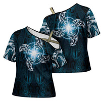 New Zealand Matariki Waita Cross Shoulder Shirt Maori Moko Dark Blue Galaxy