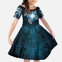 New Zealand Matariki Waita Family Matching Mermaid Dress and Hawaiian Shirt Maori Moko Dark Blue Galaxy LT05 Daughter's Dress Blue - Polynesian Pride