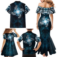 New Zealand Matariki Waita Family Matching Mermaid Dress and Hawaiian Shirt Maori Moko Dark Blue Galaxy LT05 - Polynesian Pride