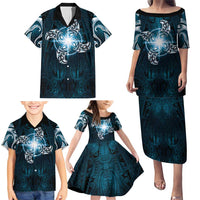 New Zealand Matariki Waita Family Matching Puletasi and Hawaiian Shirt Maori Moko Dark Blue Galaxy