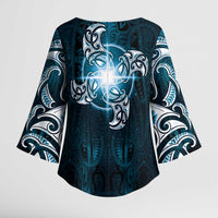New Zealand Matariki Waita Kimono Sleeve Blouse Maori Moko Dark Blue Galaxy LT05 - Polynesian Pride