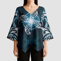New Zealand Matariki Waita Kimono Sleeve Blouse Maori Moko Dark Blue Galaxy LT05 - Polynesian Pride