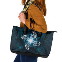 New Zealand Matariki Waita Leather Tote Bag Maori Moko Dark Blue Galaxy