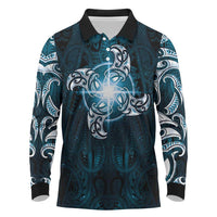 New Zealand Matariki Waita Long Sleeve Polo Shirt Maori Moko Dark Blue Galaxy LT05 Blue - Polynesian Pride