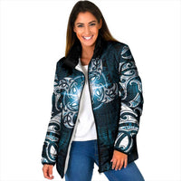 New Zealand Matariki Waita Padded Jacket Maori Moko Dark Blue Galaxy LT05 Women Blue - Polynesian Pride