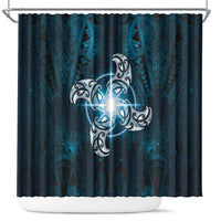 New Zealand Matariki Waita Shower Curtain Maori Moko Dark Blue Galaxy