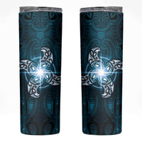 New Zealand Matariki Waita Skinny Tumbler Maori Moko Dark Blue Galaxy