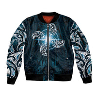 New Zealand Matariki Waita Sleeve Zip Bomber Jacket Maori Moko Dark Blue Galaxy