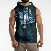 New Zealand Matariki Waita Sleeveless Zip Hoodie Maori Moko Dark Blue Galaxy