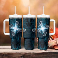 New Zealand Matariki Waita Tumbler With Handle Maori Moko Dark Blue Galaxy LT05 - Polynesian Pride