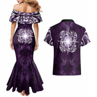 New Zealand Matariki Waipunarangi Couples Matching Mermaid Dress and Hawaiian Shirt Maori Moko Purple Galaxy