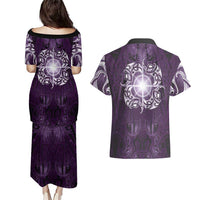 New Zealand Matariki Waipunarangi Couples Matching Puletasi and Hawaiian Shirt Maori Moko Purple Galaxy